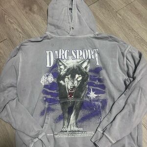 Darc Sport Gray Hoodie with Wolf Graphic and Purple Accents
